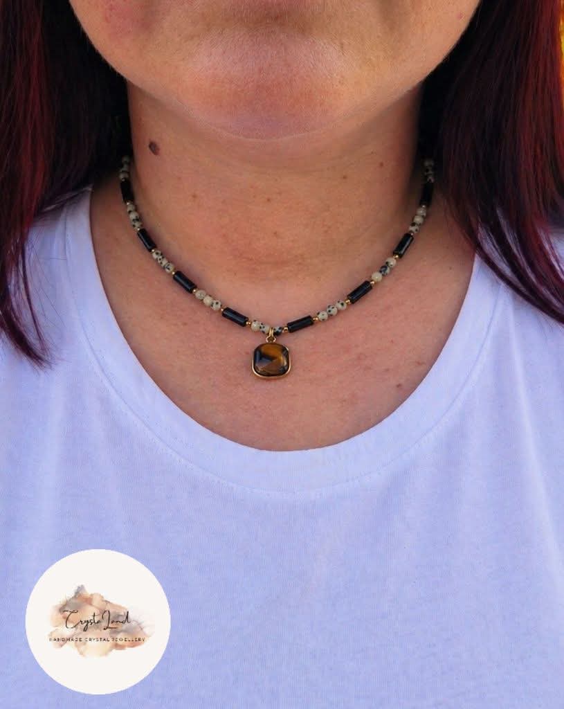Dalmatian Jasper, Tourmaline & Tiger’s Eye Necklace