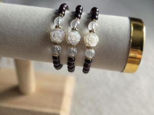 Garnet, Clear Quartz & Shell Rose Bracelet