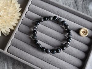 Larvikite & Snowflake Obsidian Bracelet