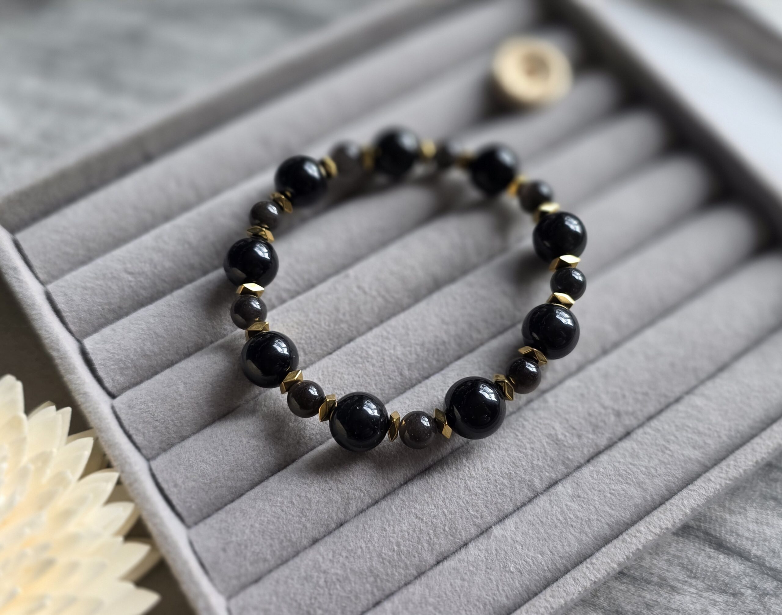 Silver & Golden Sheen Obsidian Bracelet