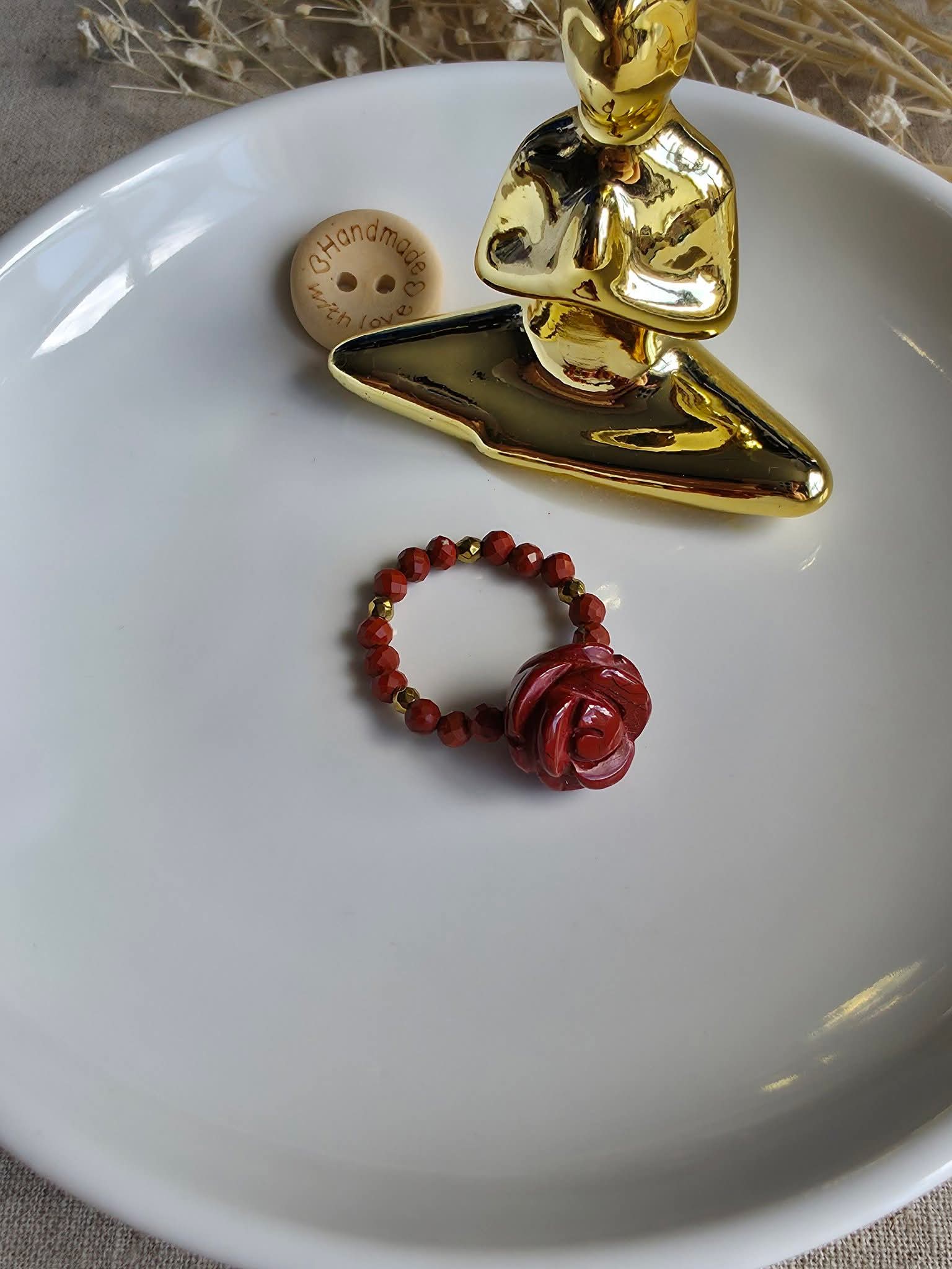 Stretch Red Jasper Rose Ring